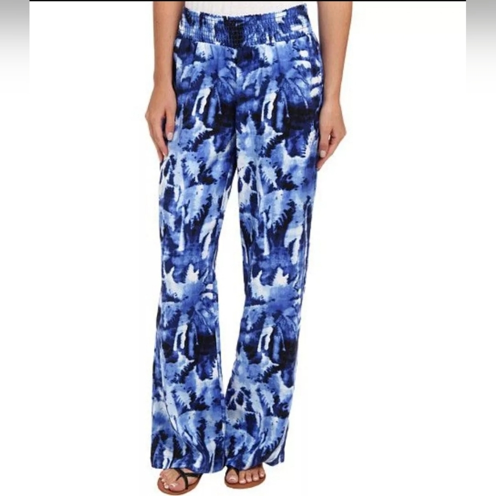 TOMMY BAHAMA Linen Pants Wide Leg MEDIUM Blue White Tie Dye